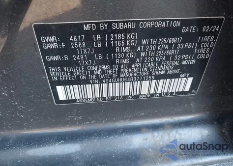 2024 Subaru Crosstrek Wilderness from USA, damaged, VIN 4S4GUHU64R3771259